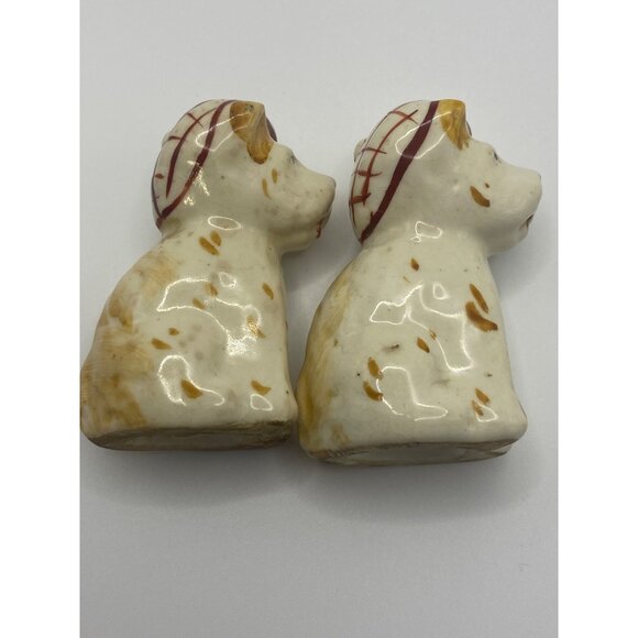 Vintage Ceramic Dog Salt & Pepper Shakers With Plaid Caps occupied Japan - Picture 4 of 13